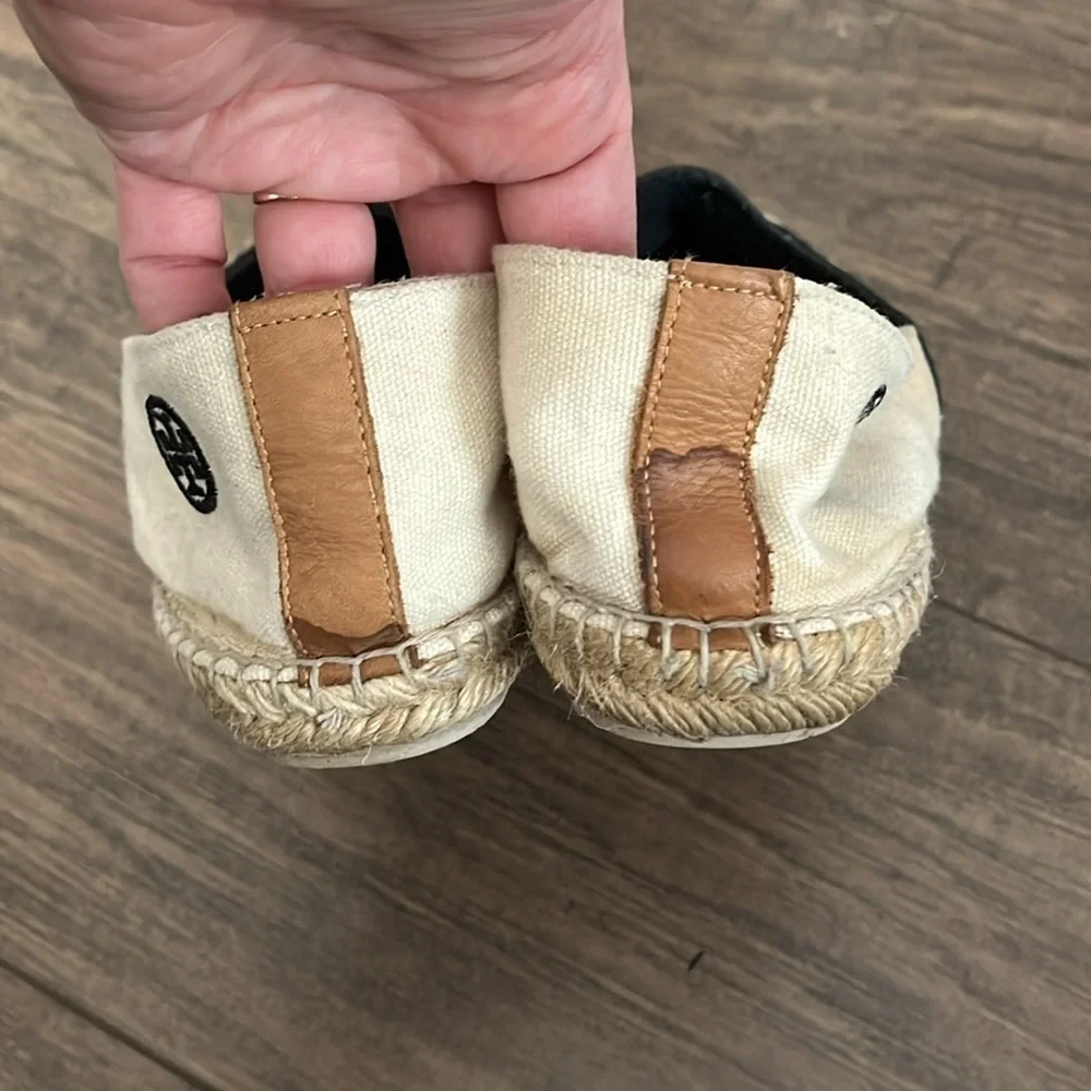 Tory Burch Black and Cream Espadrilles Size 8